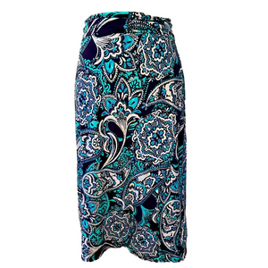KENAR Bohemian Wrap skirt with a scalloped hem in shades of blue & white size S